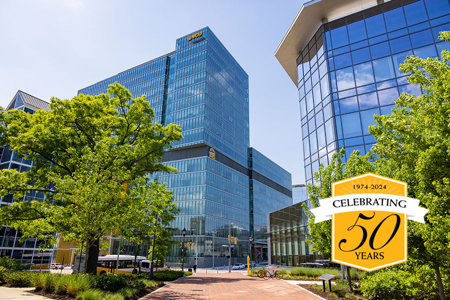 Adult outpatient building with 50th anniversary badge